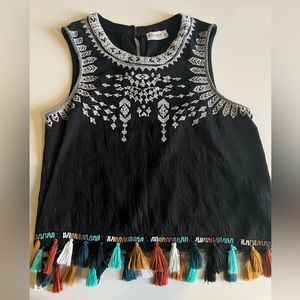 Pull&Bear Embroidered Tank with Tassels